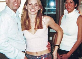 Virginia Giuffre (then Roberts) with Prince Andrew and Ghislaine Maxwell at Prince Andrew's London home in a photo released with court documents.