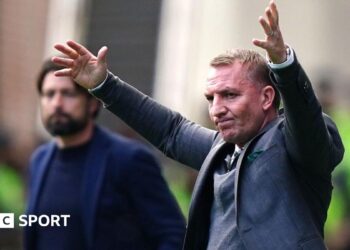 Russell Martin and Brendan Rodgers at Ibrox
