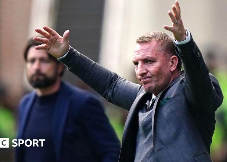 Russell Martin and Brendan Rodgers at Ibrox