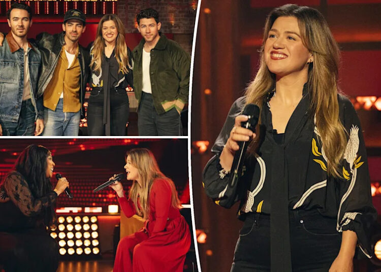 Kelly Clarkson with insets of the Jonas Brothers and Lizzo