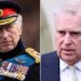 A split side-by-side image of King Charles and Prince Andrew