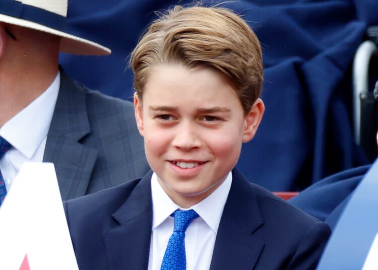 Prince George of Wales attends a military procession, down The Mall, to mark the 80th anniversary of VE Day on May 5, 2025