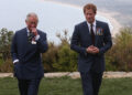 GALLIPOLI, TURKEY - APRIL 25: Prince Harry chats with Prince Charles, Prince of Wales during a visit to The Nek, a narrow stretch of ridge in the Anzac battlefield on the Gallipoli Peninsula, as part of commemorations marking the 100th anniversary of the Battle of Gallipoli on April 25, 2015 in Gallipoli,Turkey. Turkish and Allied powers representatives, as well as family members of those who served, are commemorating the 100th anniversary of the Gallipoli campaign with ceremonies at memorials across the Gallipoli Peninsula. The Gallipoli land campaign, in which a combined Allied force of British, French, Australian, New Zealand and Indian troops sought to occupy the Gallipoli Peninsula and the strategic Dardanelles Strait during World War I, began on April 25, 1915 against Turkish forces of the Ottoman Empire. The Allies, unable to advance more than a few kilometers, withdrew after eight months. The campaign cost the Allies approximately 50,000 killed and up to 200,000 wounded, the Ottomans approximately 85,000 killed and 160,000 wounded. (Photo by Niall Carson-Pool/Getty Images)