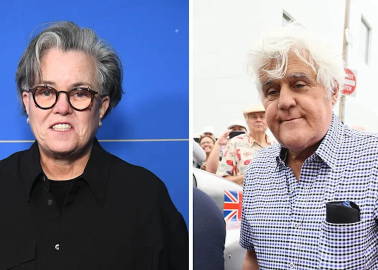 A split of Rosie O'Donnell and Jay Leno.