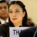 Princess Bajrakitiyabha Mahidol, 45, is receiving 'continuous' treatment to stabilise her blood pressure because of a severe infection, the palace said on Tuesday. Pictured: Princess Bajrakitiyabha Mahidol delivers a speech on September 14, 2009