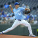 Royals starting pitcher Seth Lugo works against the Washington Nationals at Kauffman Stadium in Kansas City on Wednesday, Aug. 13, 2025.