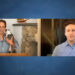 Seth Meyers, dog Frisbee, and Andy Samberg on 'Late Night With Seth Meyers,' NBC, July 2020.
