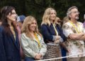 (L-R) Lilli Kay, Mariana Treviño, Judy Greer and Marc Maron star in Stick, standing in the crowd at a golf tournament
