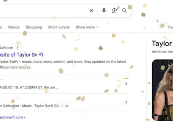 Gold glitter rains down on the screen when you Google Taylor Swift.