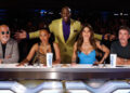 Host Terry Crews and the AGT judges for the first Season 10 live qualifiers episode.