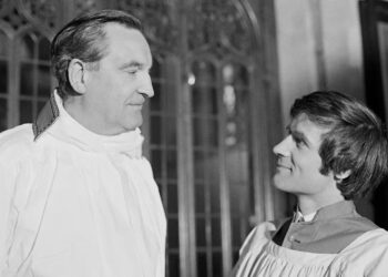 John Phillips as the Anglican Vicar and Tony Calvin as Henry in The Hallelujah Handshake, by Colin Welland