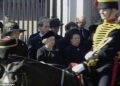 The Queen is pictured next to Princess Margaret at Princess Diana's funeral on September 6, 1997