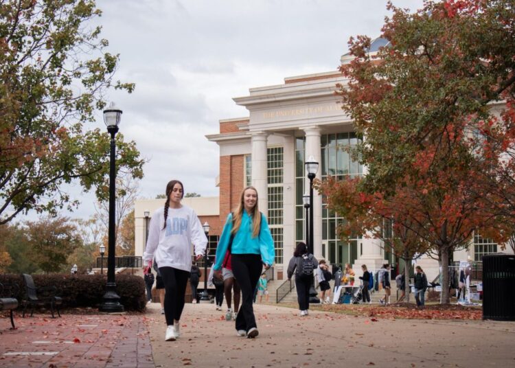 Students walk by the Student Center.
