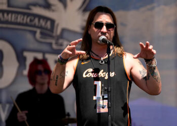 Cody Canada of Cross Canadian Ragweed introduces Waves In April on April 10 outside Boone Pickens Stadium before "The Boys from Oklahoma" concert in Stillwater.