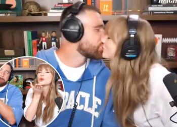 Watch Taylor Swift, Travis Kelce wrap up PDA-packed 'New Heights' episode with kiss