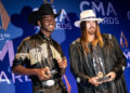 Lil Nas X, left, and Billy Ray Cyrus show off their Musical Event of the Year award backstage during the 53rd annual CMA Awards show at Bridgestone Arena in Nashville on Nov. 13, 2019.