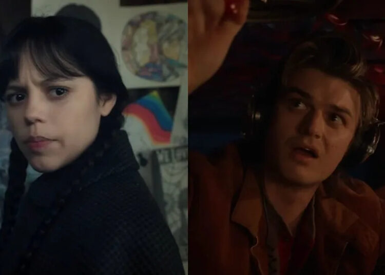 Wednesday in Season 2 and Steve in Season 3 side by side .