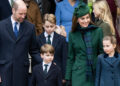 SANDRINGHAM, NORFOLK - DECEMBER 25: Prince William, Prince of Wales, Prince Louis of Wales, Prince George of Wales, Catherine, Princess of Wales and Princess Charlotte of Wales attend the Christmas Morning Service at Sandringham Church on December 25, 2024 in Sandringham, Norfolk. (Photo by Samir Hussein/WireImage)
