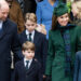SANDRINGHAM, NORFOLK - DECEMBER 25: Prince William, Prince of Wales, Prince Louis of Wales, Prince George of Wales, Catherine, Princess of Wales and Princess Charlotte of Wales attend the Christmas Morning Service at Sandringham Church on December 25, 2024 in Sandringham, Norfolk. (Photo by Samir Hussein/WireImage)
