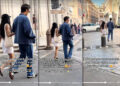 Three images of Zoë Kravitz arm in arm with singer Harry Styles, in Rome.