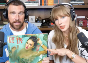 Taylor Swift was discussing the meaning behind her new album, “The Life of a Showgirl,” on the “New Heights” podcast when it suddenly stopped due to a glitch on YouTube on August 13, 2025. YouTube/New Heights