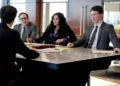 THE RAINMAKER -- Episode 103 -- Pictured: (l-r) PJ Byrne as Deck Shifflet, Lana Parrilla as Jocelyn "Bruiser" Stone, Milo Callaghan as Rudy Baylor -- (Photo by: Christopher Barr/USA Network)
