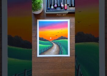 🎨Peaceful Countryside Sunset | Easy Oil Pastel Art 🌅  #art #drawing  #oilpastel
