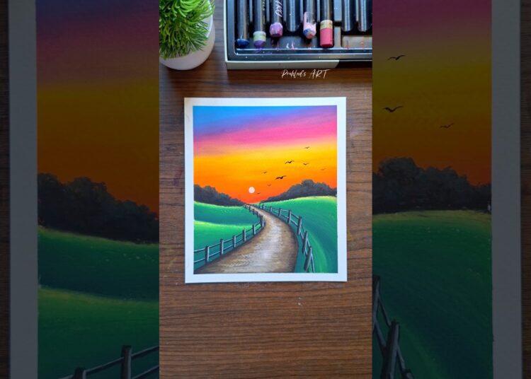 🎨Peaceful Countryside Sunset | Easy Oil Pastel Art 🌅  #art #drawing  #oilpastel