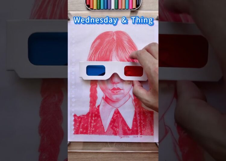 Wednesday & Thing: Back to the Addams Family 💖🖐️ #art #drawing #3dglasses