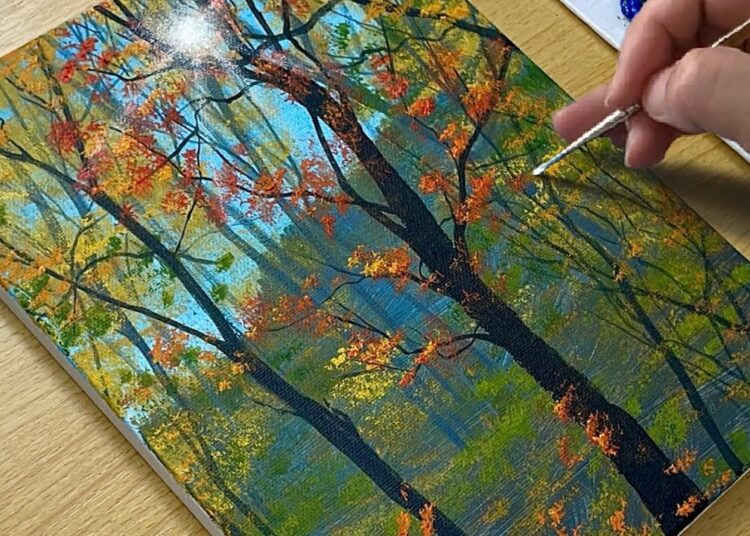 Relaxing Autumn Forest Painting Tutorial | Step by Step Acrylic Art