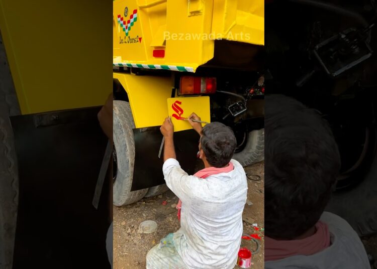 street artist Amazing hand paint  calligraphy paint on vintage truck #viral #trending #shorts