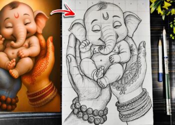 Cute Ganesha Drawing, How To Draw Little Baby Ganesh Sleeping On Shiv Parvati Hand, Ganapati Drawing