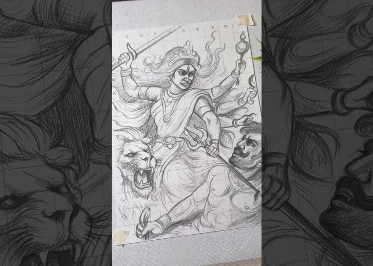Maa Durga Drawing, #shorts #art #durga #drawing