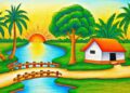 How to draw easy scenery drawing beautiful village landscape scenery step by step