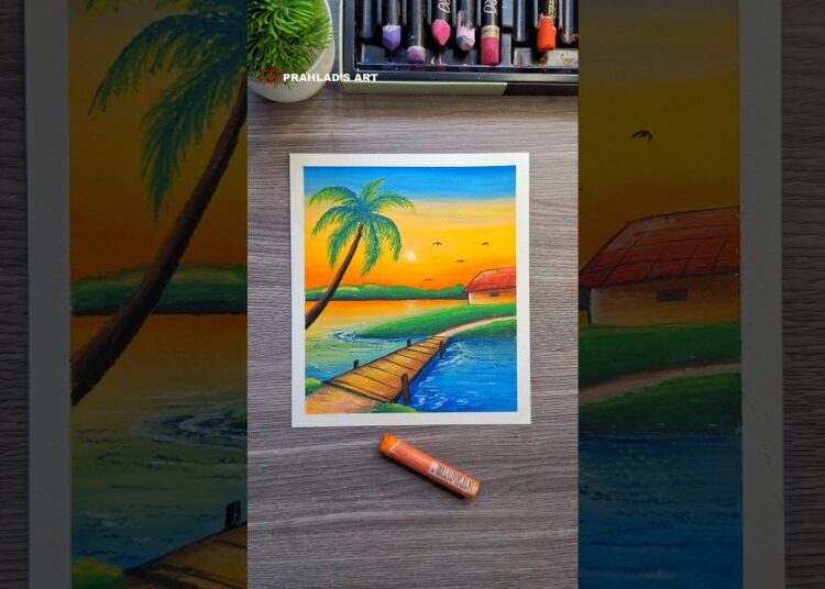 ✨ Easy Scenery Drawing with Oil Pastels #art #drawing #oilpastel