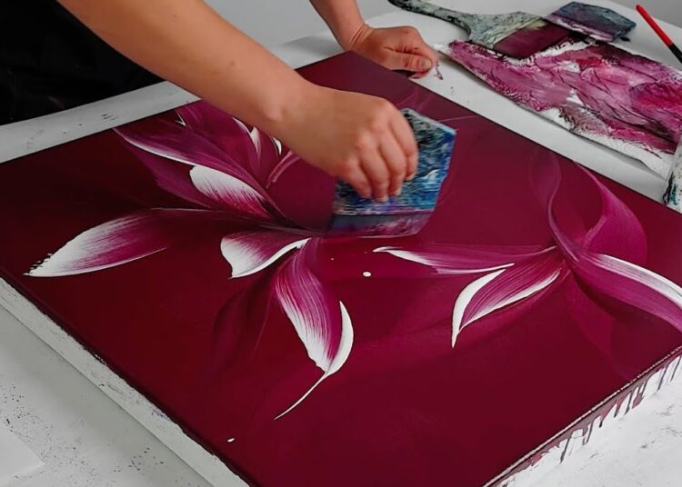 Mesmerizing Maroon Acrylic Painting Process | Abstract Flower Art