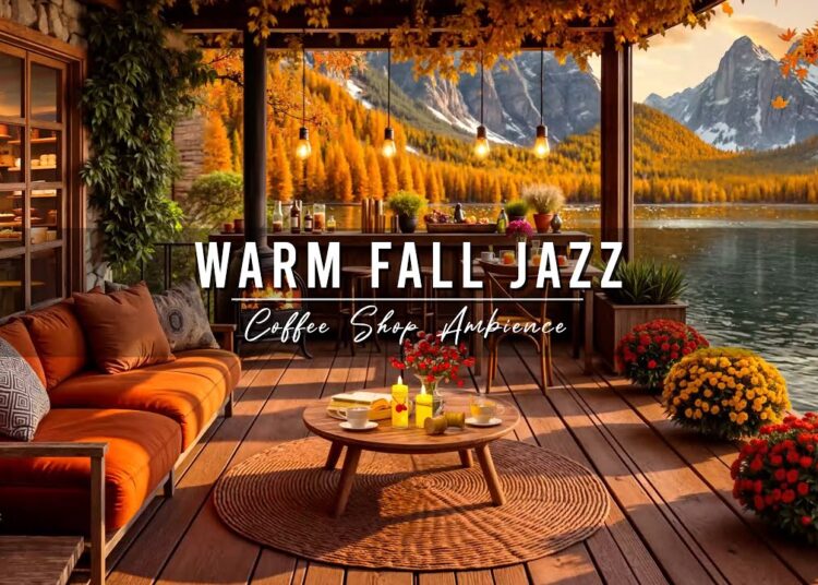 Stress Relief with Warm Piano Jazz Music 🍂 Cozy Fall Porch Ambience ~ Smooth Jazz Instrumental Music