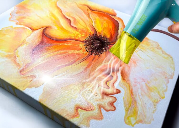 This TECHNIQUE Is Wild. BIG YELLOW Flower Art – Painting With a Hairdryer! | AB Creative Tutorial