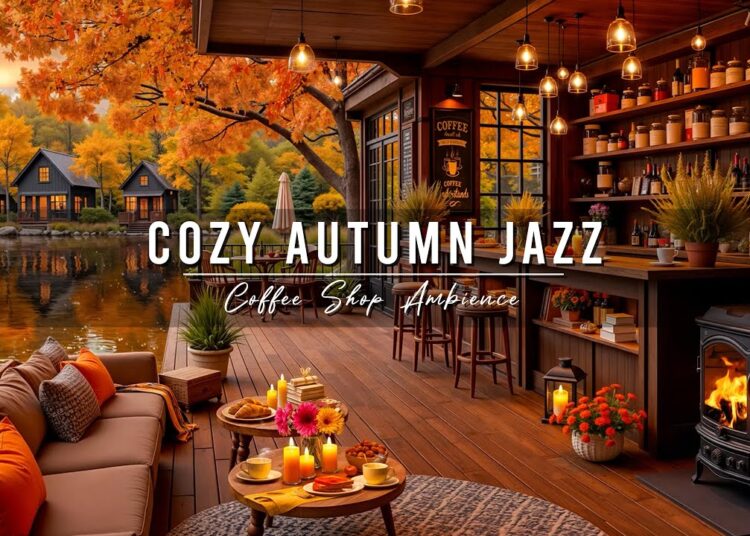 Cozy Lakeside Cafe Jazz 🍂 Relaxing Autumn Jazz Music ~ Poetic Scenery Of Falling Leaves for Studying