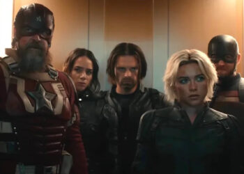 The MCU's Thunderbolts inside elevator.