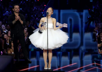 Ariana Grande accepts the Video of the Year Award for "Brighter Days Ahead" onstage during the 2025 MTV Video Music Awards at UBS Arena on September 7, 2025 in Elmont, New York.