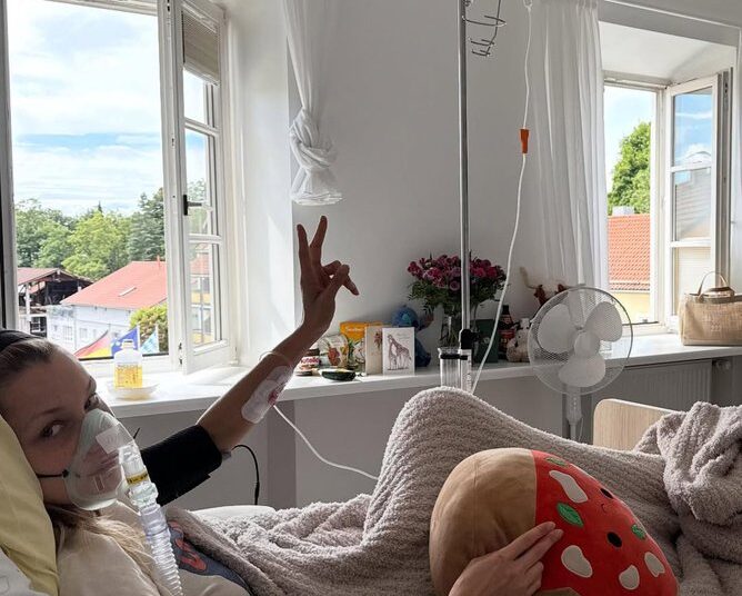 The model sparked fan concern when she was seen getting an IV in her arm as she was breathing through an oxygen tube while in an overseas hospital.