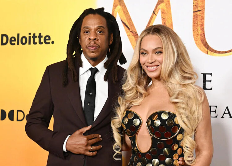 Jay-Z, Beyoncé at the "Mufasa: The Lion King" premiere at Dolby Theatre on December 09, 2024 in Los Angeles, California.