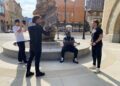 Nolan Busalacchi, Sunny Lou, 414BigFrank and Tommy Violet filming in front of Milwaukee City Hall on Sept. 9, 2025.