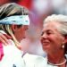 Tennis star Jana Novotna is consoled by the Duchess of Kent after her defeat in the women's singles final at the Wimbledon Championships in London on July 3, 1993.