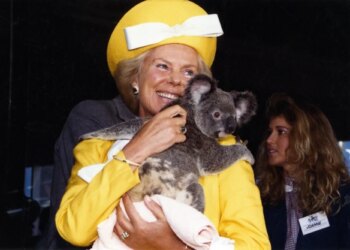 Her royal highness the duchess of Kent holds a koala during a 1988 visit to Brisbane, Australia. Credit: Queensland State Archives, CC BY 3.0 AU, via Wikimedia Commons