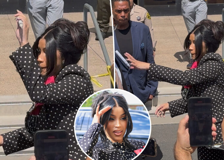 Cardi B throws pen at a ‘disrespectful’ man outside of the courthouse during assault trial