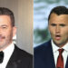 Jimmy Kimmel in a tuxedo on the left; Charlie Kirk in a suit and red tie speaking on the right.
