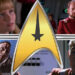 Kirsten Dunst, Kelsey Grammer, Dwayne Johnson and Christian Slater in Star Trek roles around a Starfleet emblem in a composite image