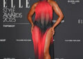 Naomi Ackie attends the ELLE Style Awards 2025, Di Pesta Fall 2025 red and black dress